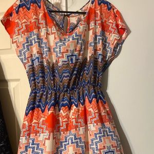 Orange and blue pattern dress